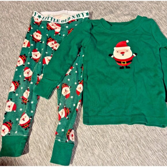 Old Navy Boys Christmas Holiday Santa Pjs Pajamas Set Size 18m 24m Green Sleep - Picture 1 of 3